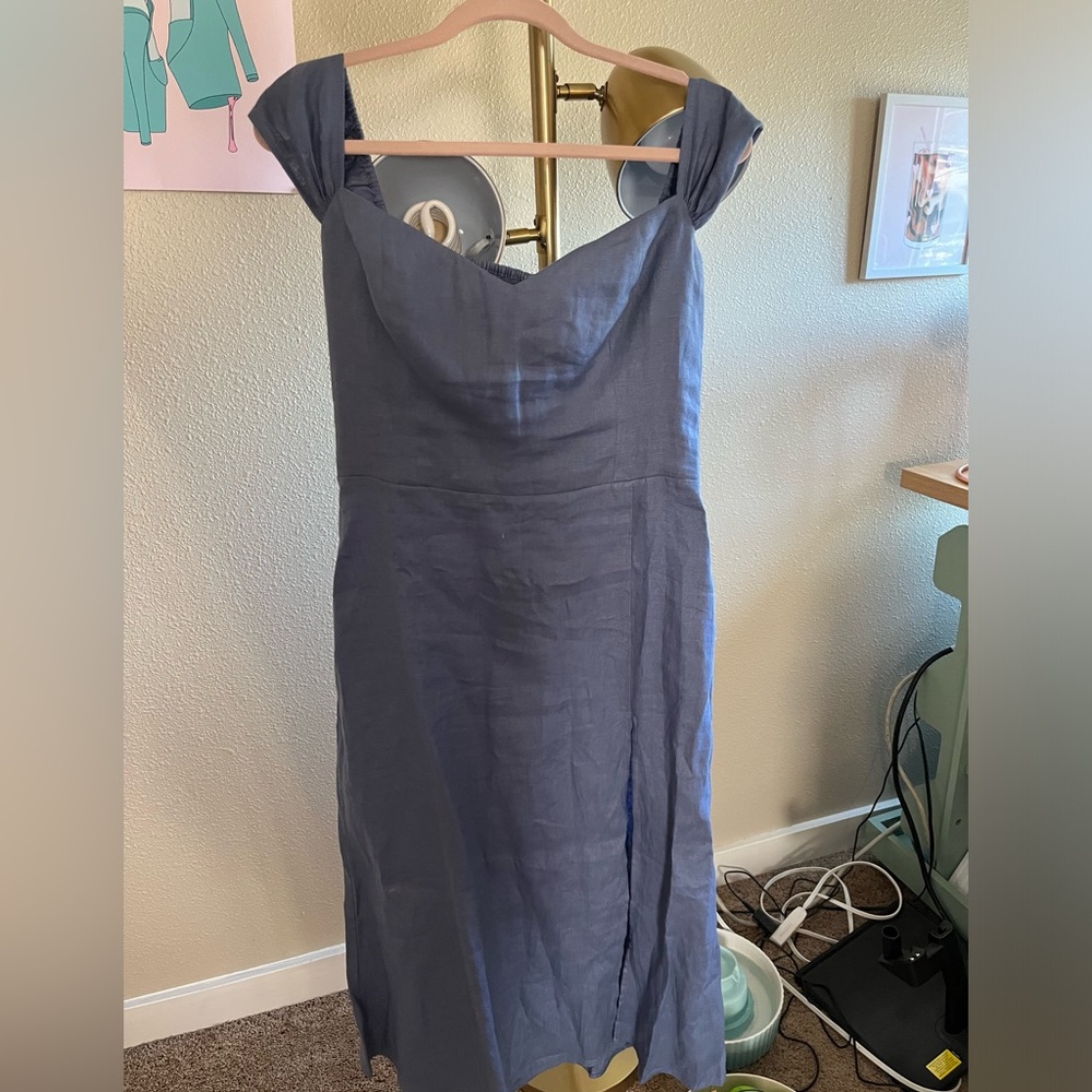 NWT Reformation Bridgton Linen Dress in Viola (Blue), size 10